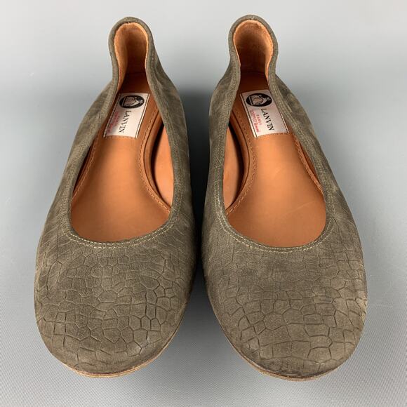 LANVIN Size 8 Taupe Suede Goat Ballerina Flats - Picture 4 of 7